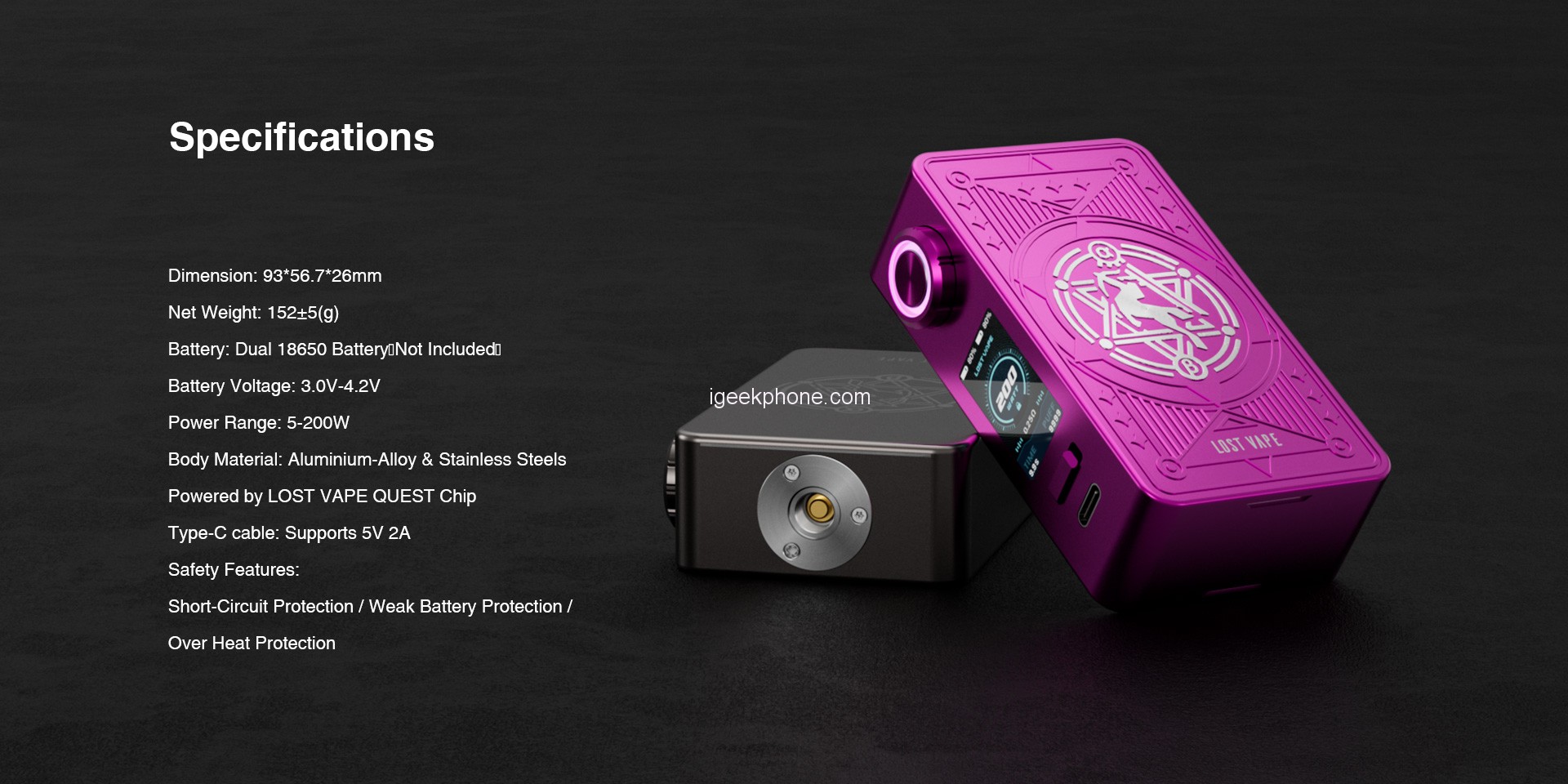 Lostvape Centaurus M200 with Specs