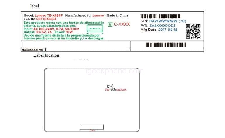 Lenovo TB-X6E6F Tablet Passed FCC Certification 
