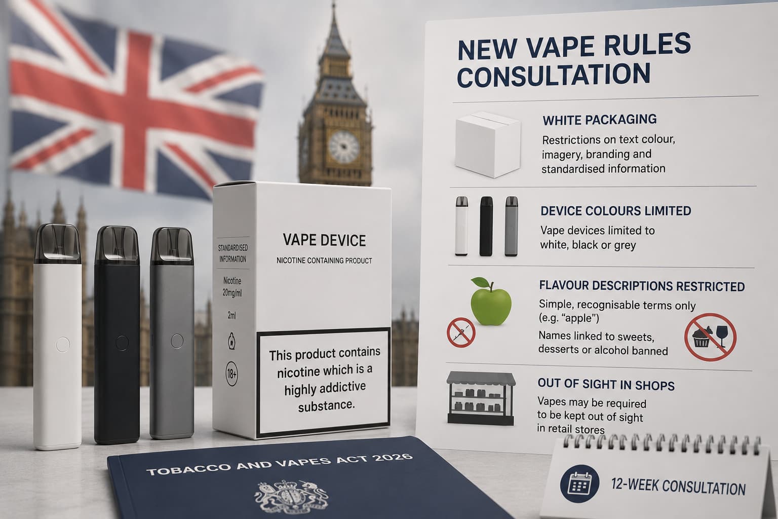 UK Proposes Plain White Packaging and Stricter Flavor Naming Rules for Vapes to Reduce Youth Appeal