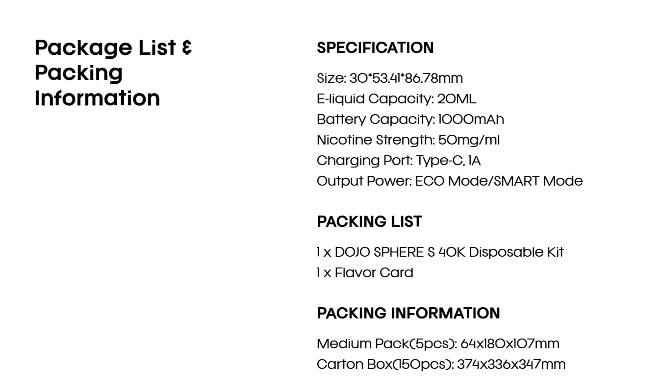 Vaporesso Sphere S specs